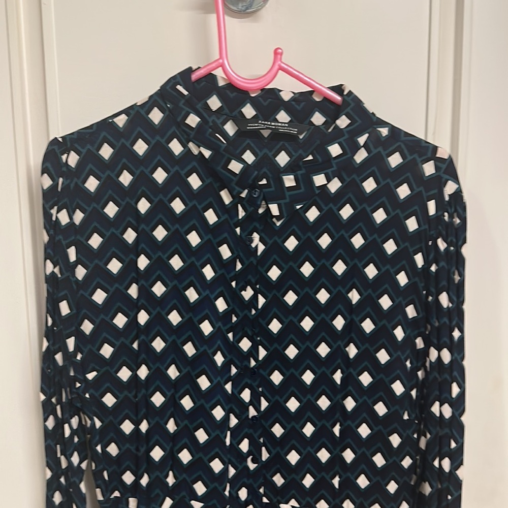 NWOT Zara Shirt dress with long sleeves in a smart , eye catching pattern! UK L! - Picture 3 of 13
